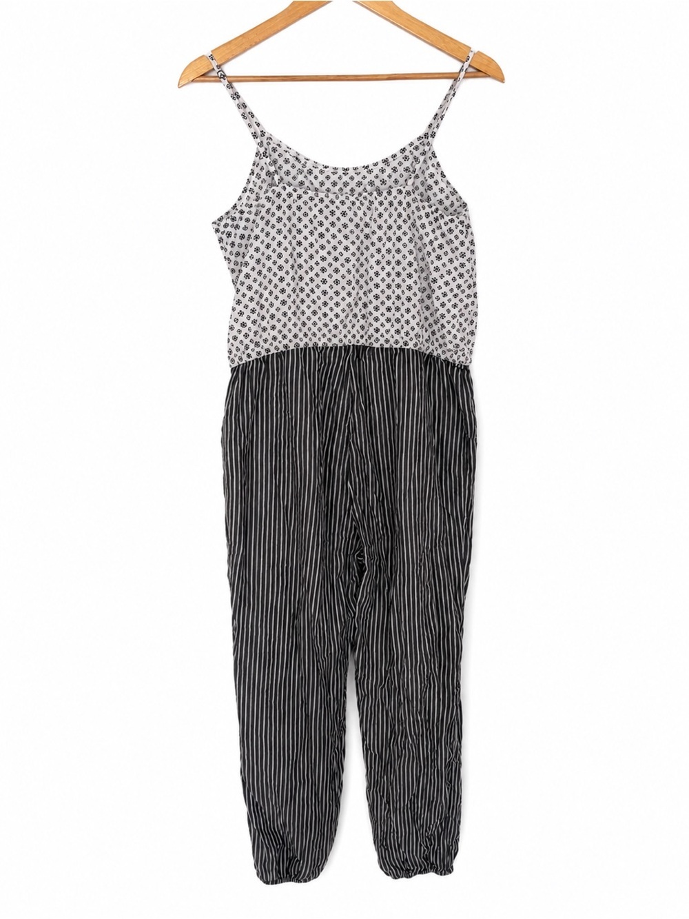 J. Crew Lightweight Black, Grey & White Patterned Spaghetti-Strap Jumpsuit, SM - Picture 3 of 5